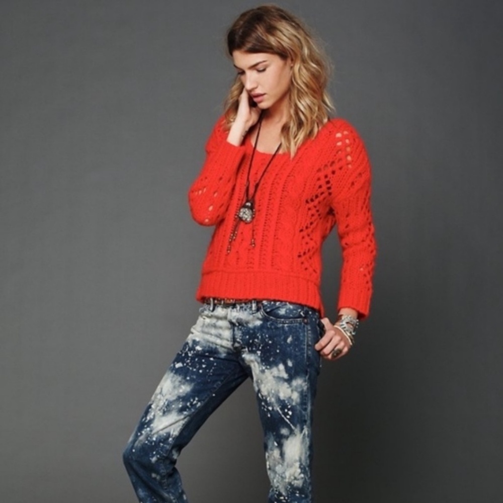 Red Free People Cable Knit